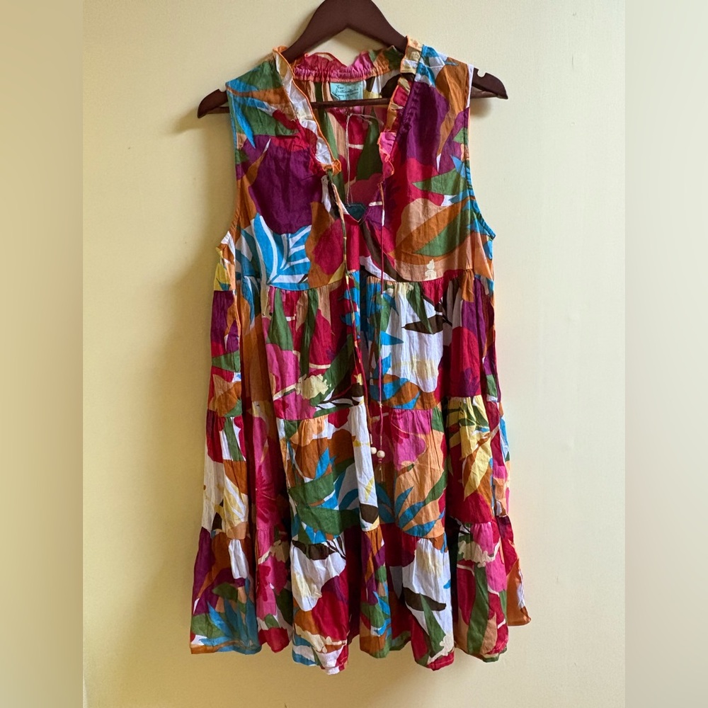 BIG SALE! Tropical Printed Cotton Voile Mini Coverup Dress L Large NWT’s FuN!!!